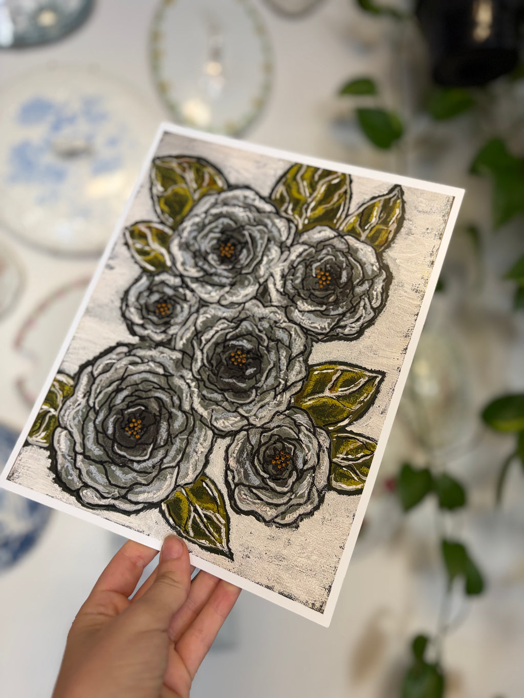Blue/Grey Florals Art Print
