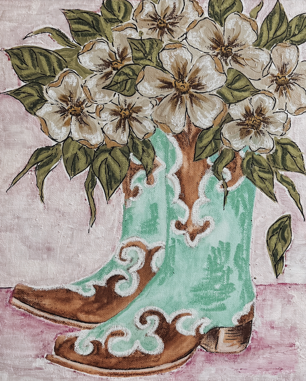 Cowgirl Floral Boots Art Print