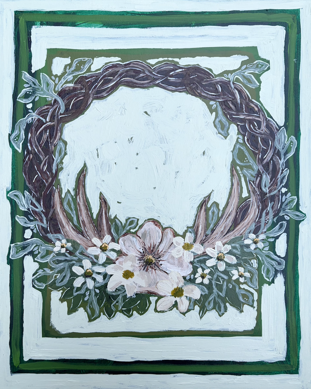 Antler Floral Wreath Art Print